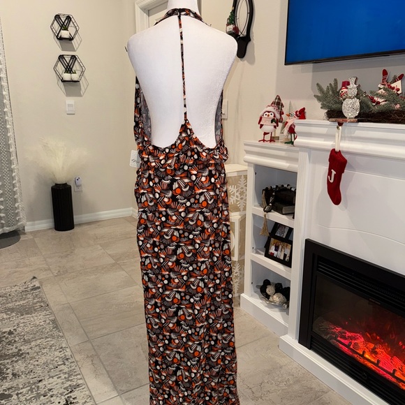 NWT Free People Orange and Black Maxi Dress Size L - Picture 4 of 7